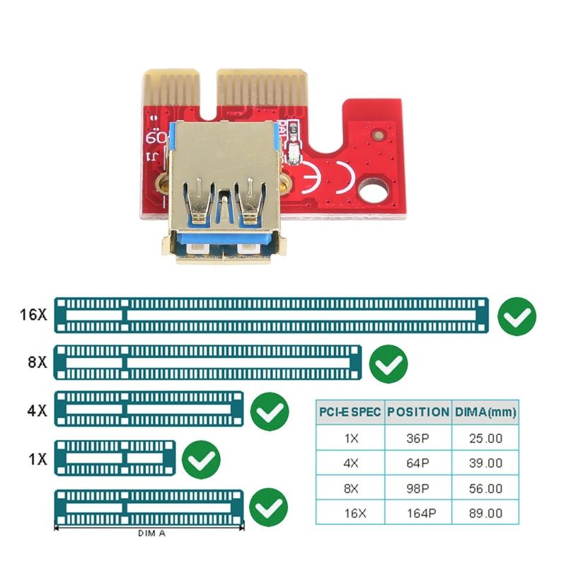 Buy PCIE Riser VER013 Pro GPU Video Card PCIE X1 To X16 USB3.0 6Pin Riser Cable W/Temperature