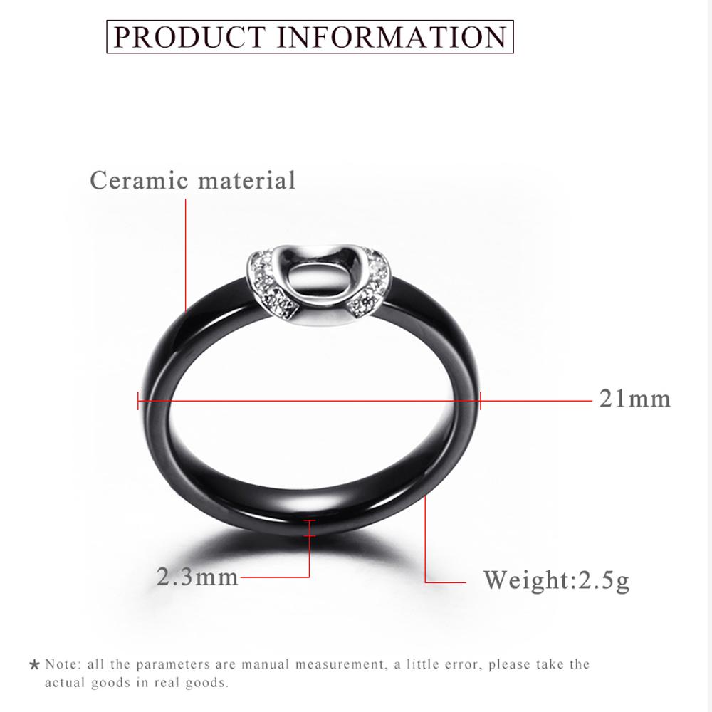 Unique Design White/Black Ceramic Ring With Cubic Zirconia Stone Women Jewelry Engagement Wedding Band Gifts For Women
