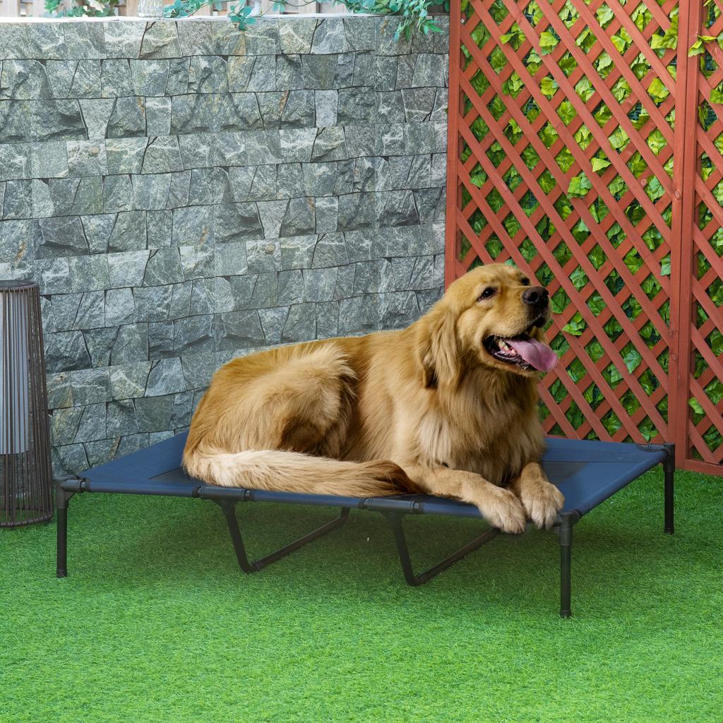 Dog Bed, Foldable, Outdoor Dog Bed, Elevated Stand, 122 Cm X 92 Cm X 23 Cm, Blue + Black