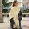 Womens Solid Color Wool Scarf With Fringe Winter Warm Shawl Mens Lightweight Cashmere-Blend Wrap Korean Style