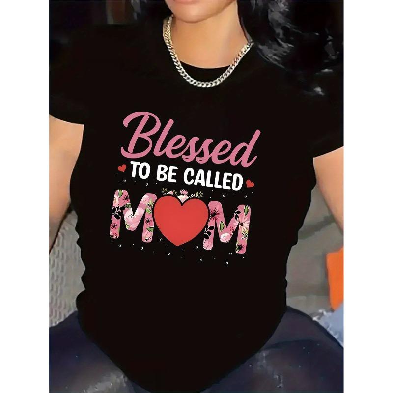 

Women White Black Lucky To Be Called Mom T-Shirt Round Neck Short Sleeve Mothers Day Gift Casual Top 4XL