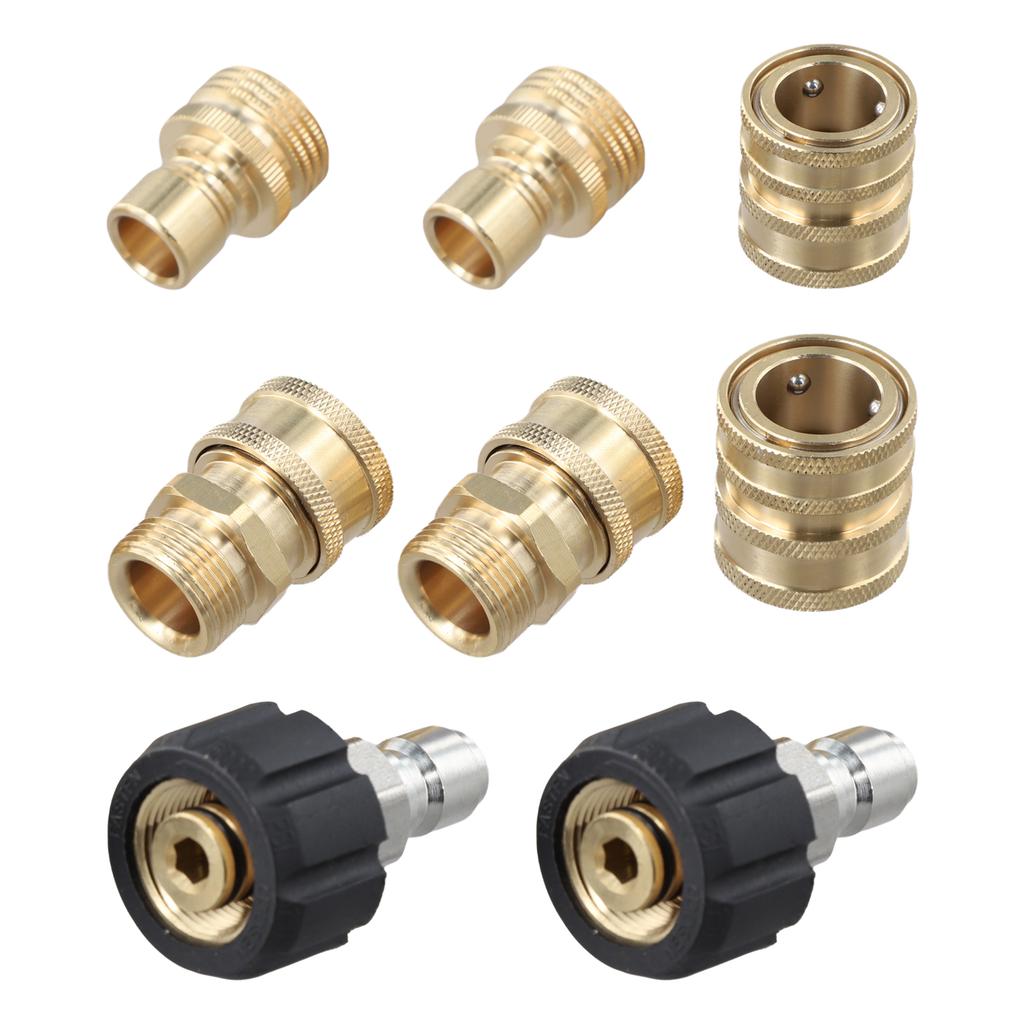 8Pcs Pressure Washer Adapter Quick Release Coupling Set M22 3/8 IN 3/4 Inch For Garden Hoses Car Washer Lance Connector Tools