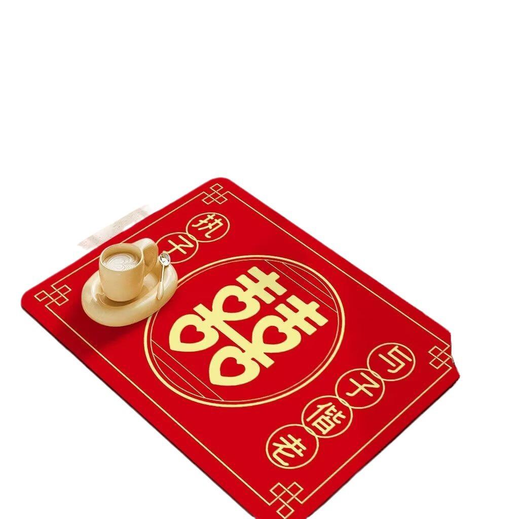 Wedding Drain Mat Red Festive Absorbent Soiled Mat Wash Table Technology Velvet Absorbent Coaster Bowl Mat