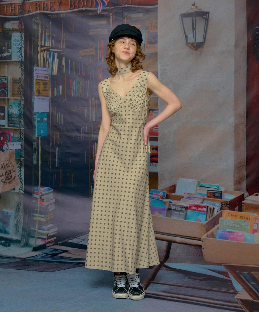 Lulu Seoul French Dot Dress (Scarf Set / Olive)