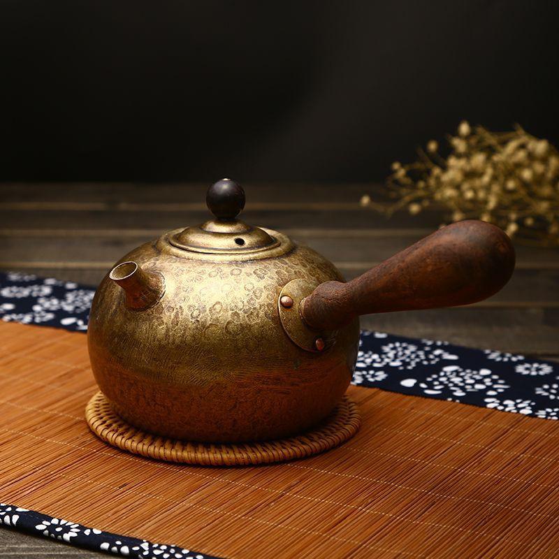 Handcrafted Pure Copper Kettle Tea Brewing Side-Handle Water Boiler Vintage Style 0.75L Hammered Surface
