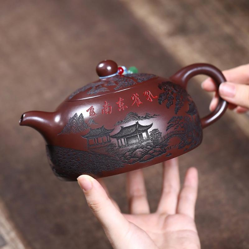

550ml Creative Yixing Purple Clay Teapots Famous Master Handmade landscape Pot Raw Ore Antique brass Mud Kettle Zisha Tea Set