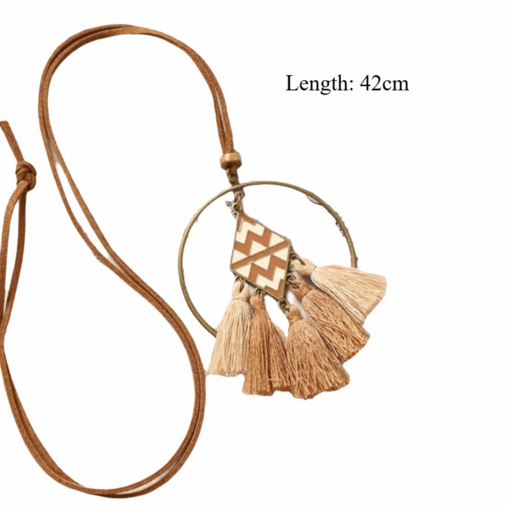 Elegante Boho Lange Halskette Damen Mode Brauner Anhänger Halsketten Retro Pullover Kette Schmuck