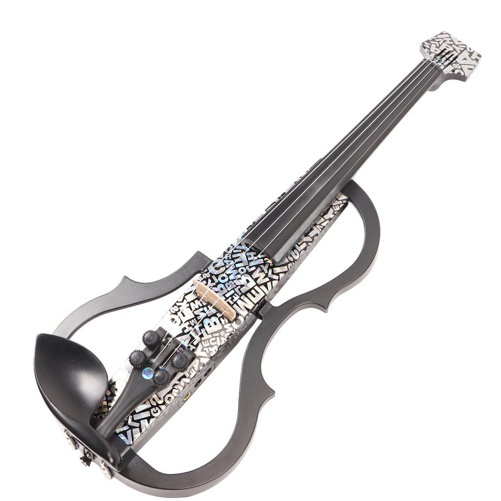 Electric Violin 4 4 Full Size Silent Carbon Fibre with Maple Fittings White Letters Pattern Beginners Practice Playing