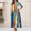 Women Plus Size Keyhole Neck 3 4 Sleeve Blue Green Abstract Print Long Maxi Dress