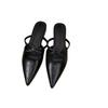 Fashion Women's Sandals Summer 2025 Pointed Toe Ladies Flat Sandals Retro Casual Leather Slides Plus Size 35-40 Mules Female Footwear