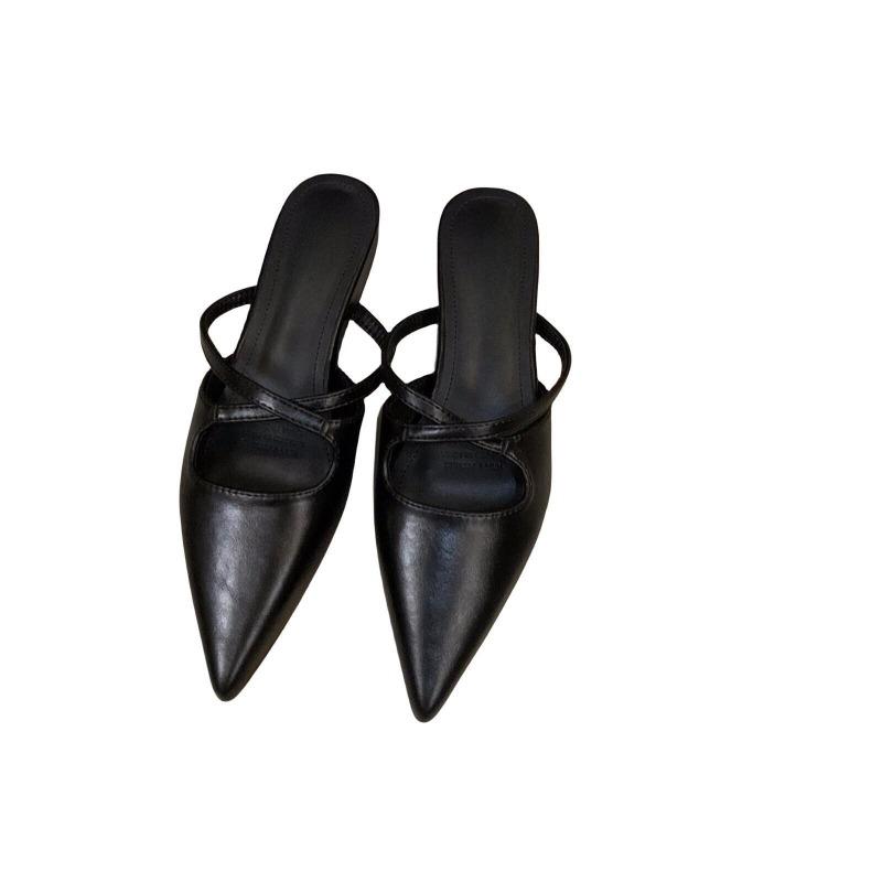 Fashion Women's Sandals Summer 2025 Pointed Toe Ladies Flat Sandals Retro Casual Leather Slides Plus Size 35-40 Mules Female Footwear