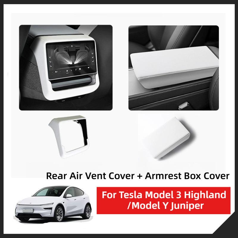 Rear Air Vent Cover for Tesla Model 3 Highland Model Y Juniper Center Console Leather Armrest Box Anti-Scratch Car Accessories
