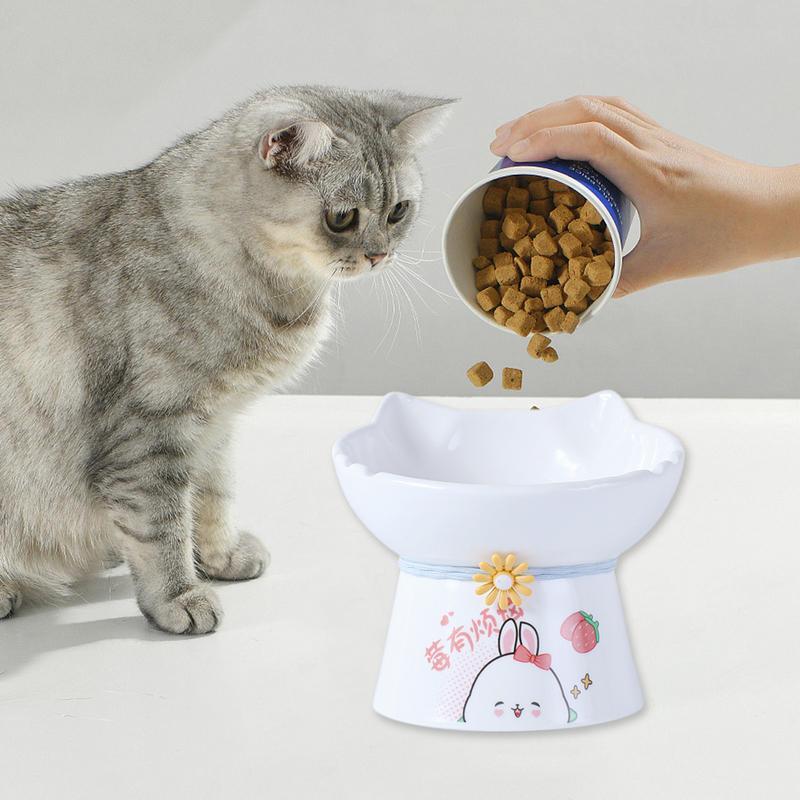 Elevated Cat Bowls Ceramic Cat Raised Food Bowl Tilted Cat Feeding Bowls Anti Vomit Cat Food Dish Whisker Friendly Pet Feeder