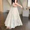 Women's Spring 2025 High-Waist Crochet Lace Midi Skirt – Slimming, Swing Fit