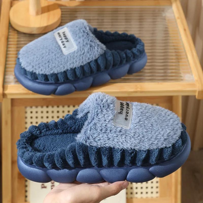 Fashion Big Slipper For Man Thick Sole Home Shoes Large Size 46 47 Men Warm Cotton Slippers Winter Slides Indoor Fuzzy Flip Flops Furry