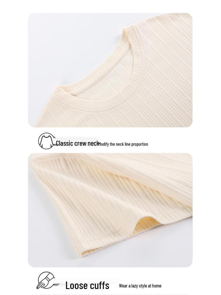 Women's Summer Pajama Set: Plus Size Loose Fit, Short Sleeve Top & Long Pants with Cartoon Design, Lightweight Home Wear