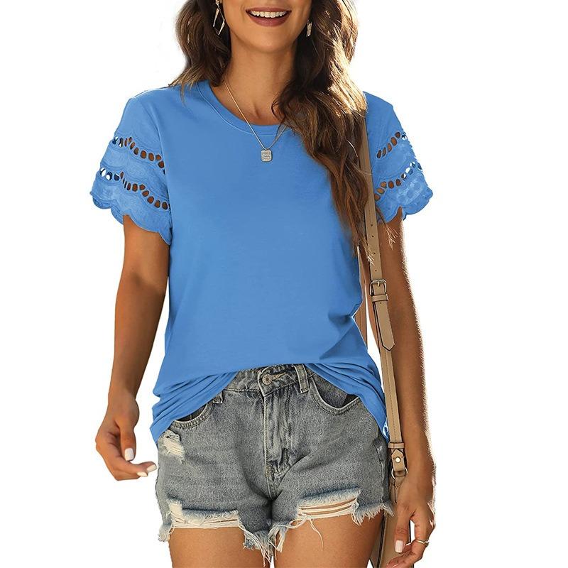 

YYFS Женская мода Повседневная Летняя Весна Однотонный Принт Короткие Рукава О-Образным Вырезом Блузки и Рубашки XXL синий