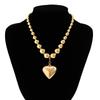 IngeSight.Z Punk Metal CCB Beaded Big Peach Heart Pendant Necklace for Women Vintage Gold Color Beaded Choker Necklace Party