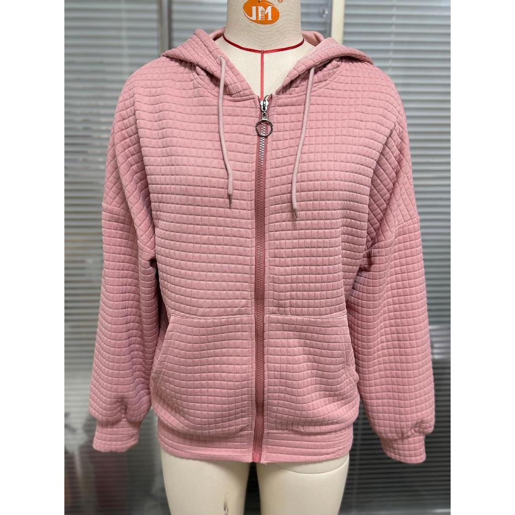 Felpa con cappuccio da donna con tasca, casual, con zip, giacca, tinta unita, manica lunga, autunno inverno, tempo libero, tempo libero, capispalla europeo americano