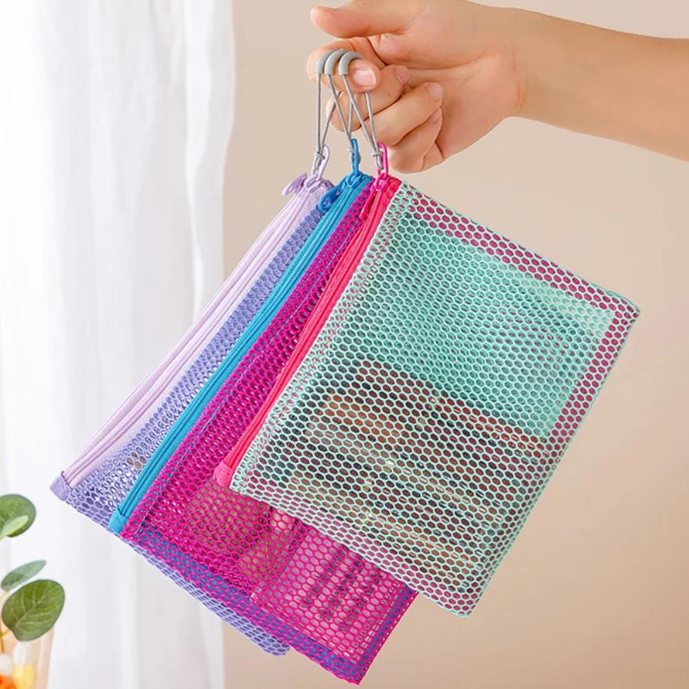 Double Zipper Mesh Storage Bag Ultra Light Wear-proof Visible Colored Double Layered Makeup Pouch Durable With Handle Coin Bag