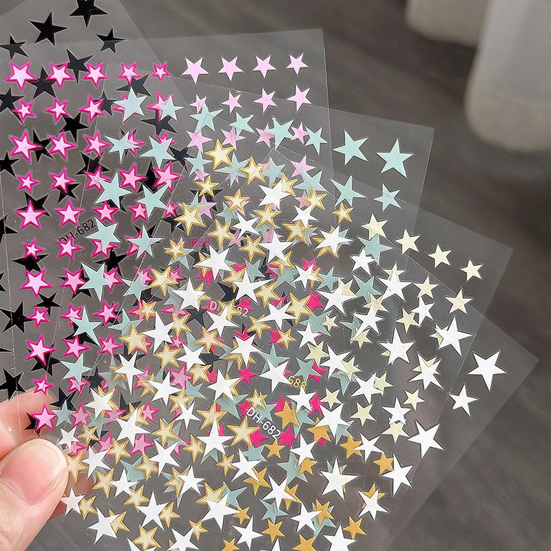 Simple Laser Silver Star Nail Art Stickers Holographic Colorful Self-Adhesive Star Decal Diy Manicure Star Slider