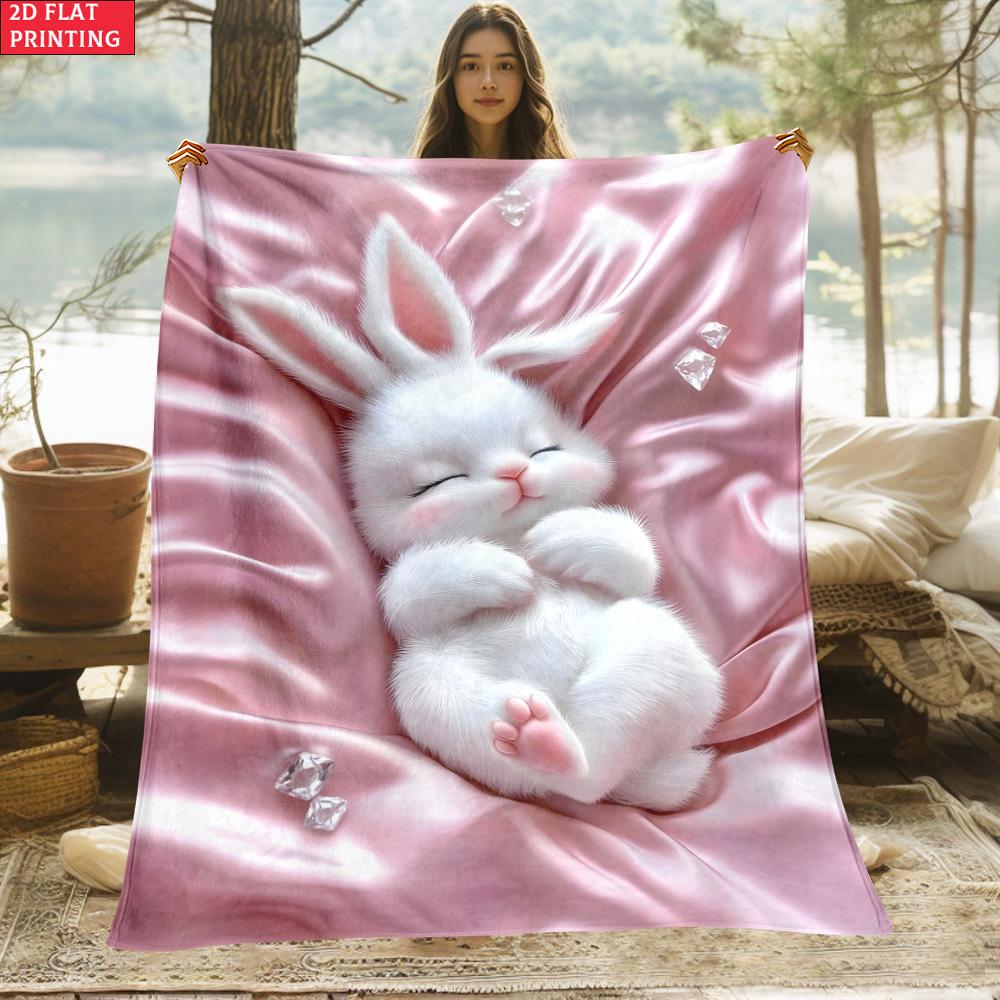 Op Maat Roze Konijn Deken Gepersonaliseerde Naam Wit Konijn Fleece Plaid Meisjes Cadeau Zacht Warm Alle Seizoenen Kinderen Decor 150x200cm59x79in