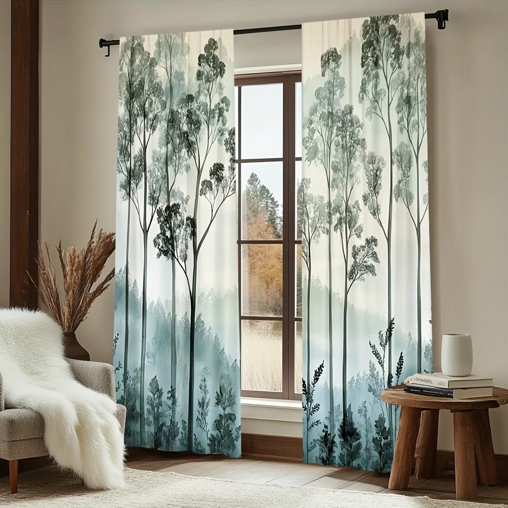 2 Pieces Fantasy Forest Scenery Print Curtains - Polyester Fabric   Machine Washable   Suitable for Bedroom   Kitchen   Living Room