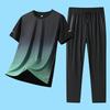 2026 Summer Men's Ice Silk Casual Sports Set: Round Neck Short Sleeve & Long Pants