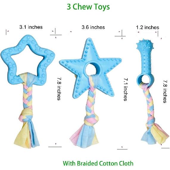 Puppy Toys for Teething, Puppy Chew Toys for Small Dogs, Puppy Supplies, Blue, Small Breed Corgi Size, 5 Pack