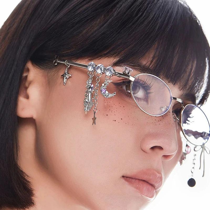 Latest Sweet Cool Star Diamond Small Frame Elliptical Eyeglasses Japanese Y2k Spicy Girl Style Anti Blue Ray Eyeglasses