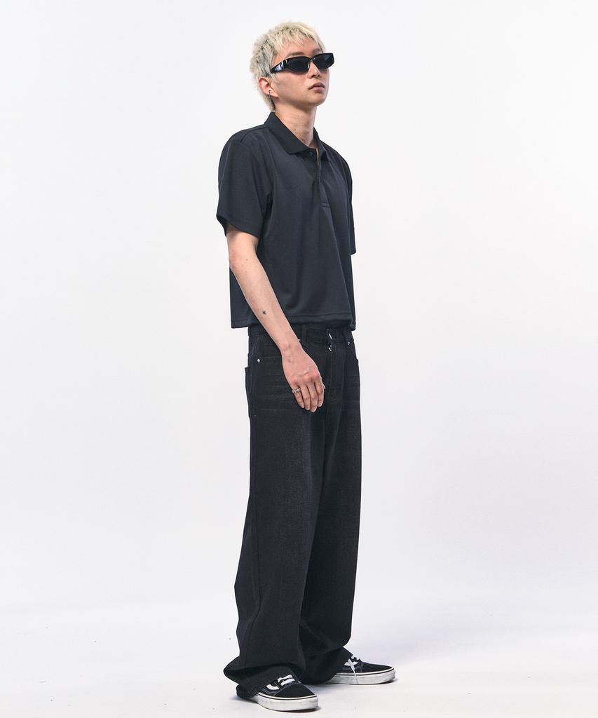 C WEAR BY THE GENIUS Men'S Crop Pique Polo Shirt Black