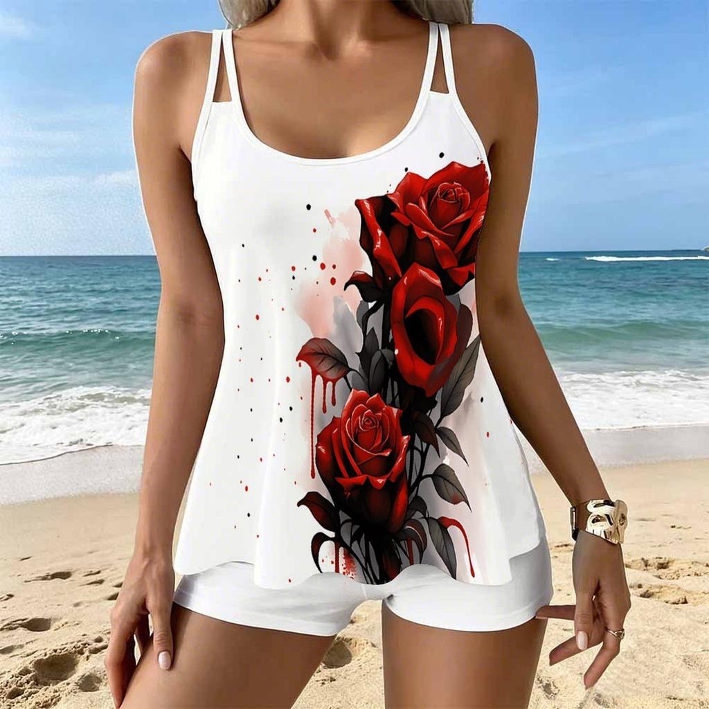 Women's Swimwear Tankini 2 Piece Swimsuit Colorful Flowers  Plant Print Vacation Bathing Suits