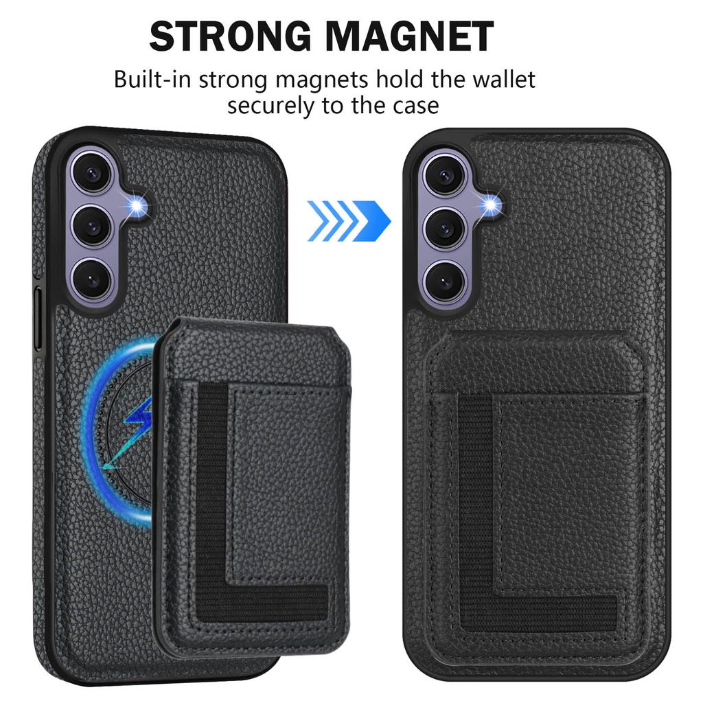For Samsung Galaxy S25 Magnetic Case TPU + PU Leather Phone Back Cover with Detachable Card Holder