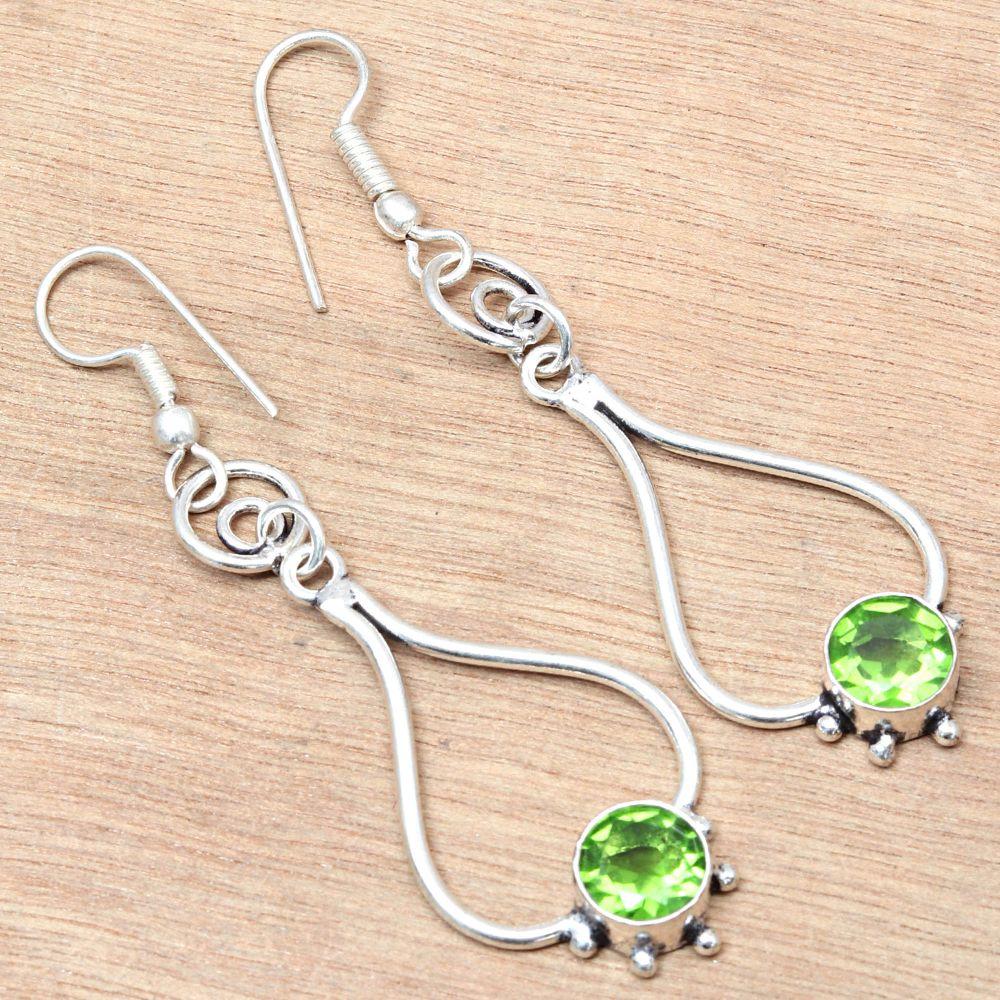 Peridot Quartz Gemstone Handmade Gift For Her Silver Jewelry Earrings 1.5''