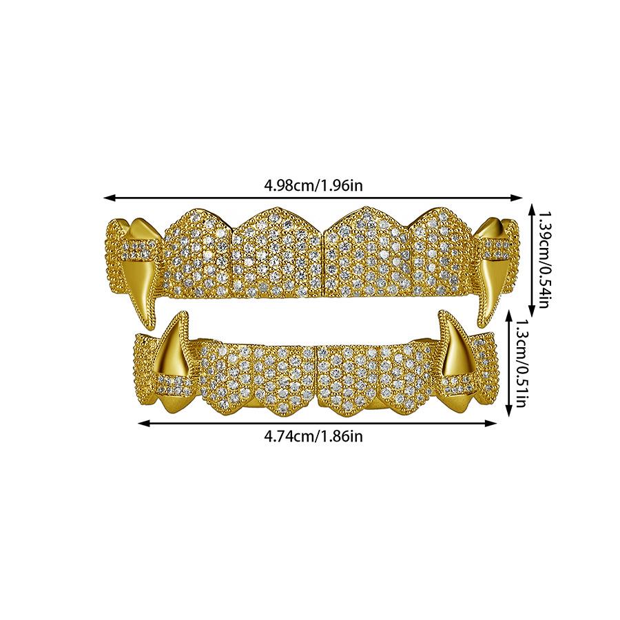 Hot Selling Halloween Hip Hop Grillz: Real Gold Plated Copper, Punk Zircon Paved, Big Gold Tooth Jewelry.