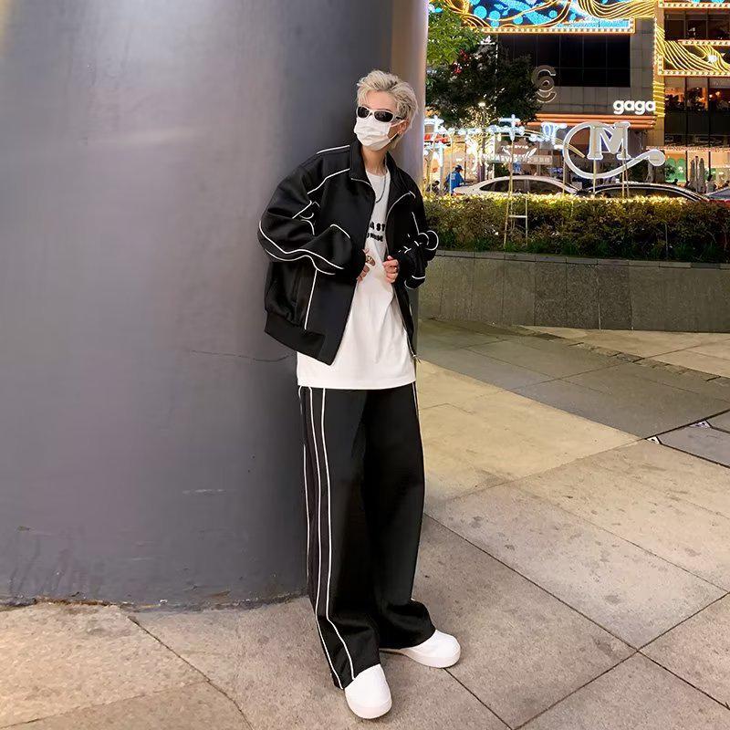 Men's High-End Casual Sportswear: Loose Cardigan Jacket & Wide-Leg Pants Two-Piece Set
