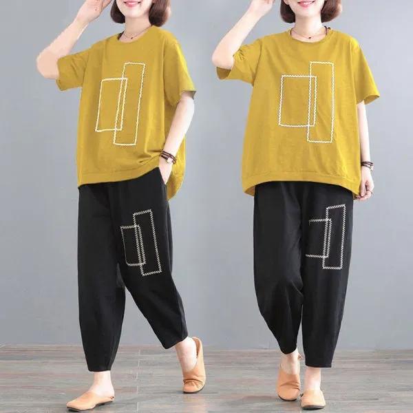 Tuta Taglie Forti Plus Size Abbigliamento Estivo da Donna Copri Pancia Largo e Sottile Casual Sportivo Stampa Tuta Due Pezzi