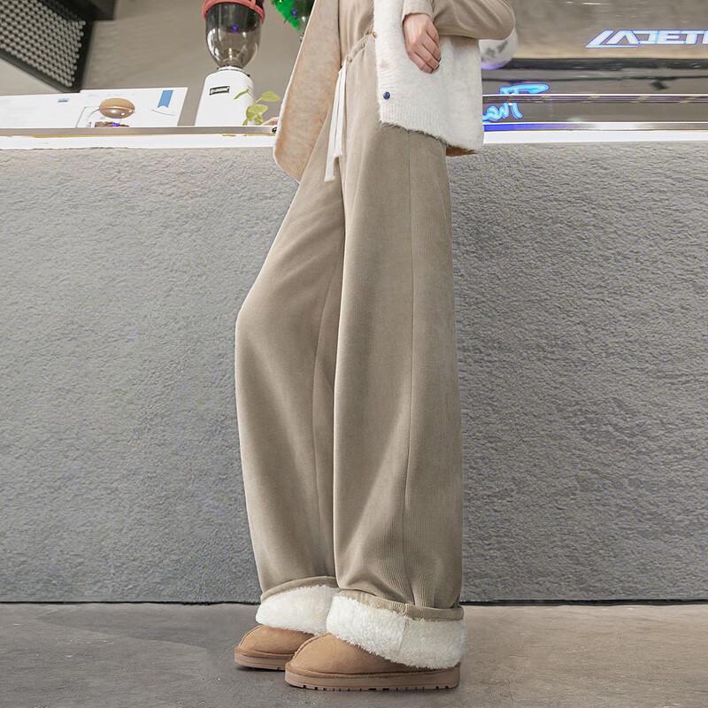 Sibaishe Damen Fleecegefütterte Kordelzug Weitbein Hose