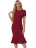 Allegra K Women's Short Sleeve Vintage Dress, Mermaid Style, Bodycon Dress, Casual, Dark Red, Size L