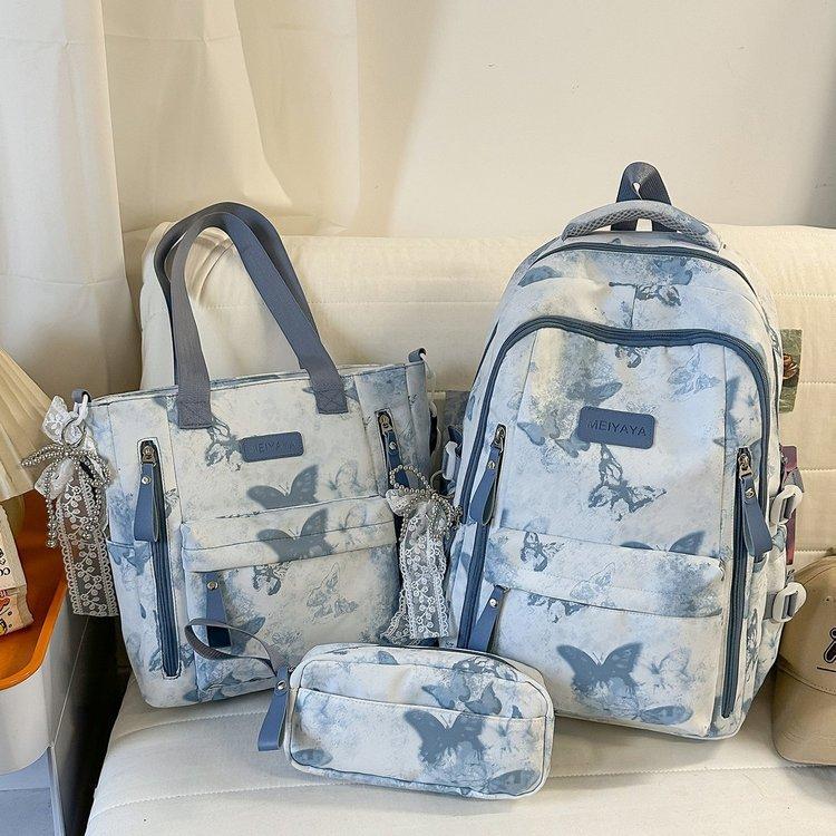 Schoolbag Wholesale Butterfly Printing Three-piece Set Student School Bag Female 1st-1st Grade Make-up Tote Bag Pencil Bag Backpack