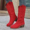 Large Size Women's Embroidered Boots 2025 Autumn and Winter New Retro Round Head Thick Heel V Mouth Western Cowboy Boots