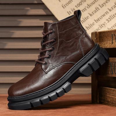 Genuine Leather High Top Ankle Boots New Trend Mens Walking Shoes Non-Slip Lace-Up Motorcycle Boots Wear-Resistant Hiking Botas