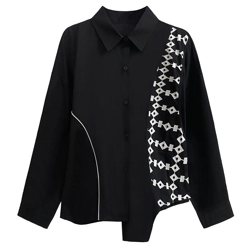 

XITAO повседневная асимметричная рубашка с принтом в стиле пэчворк, женский топ HQQ1465 One Size чёрный