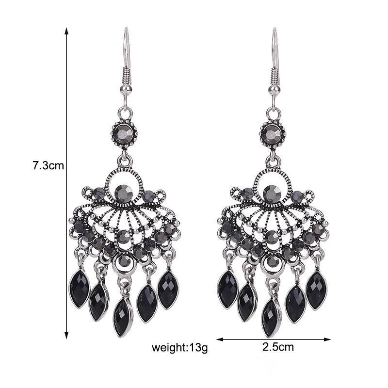 Ethnic Boho Vintage Drop Earrings For Women Geometric Hollow Crystal Blue Red Green Black Dangle Bohemian Wedding Earings Bijoux