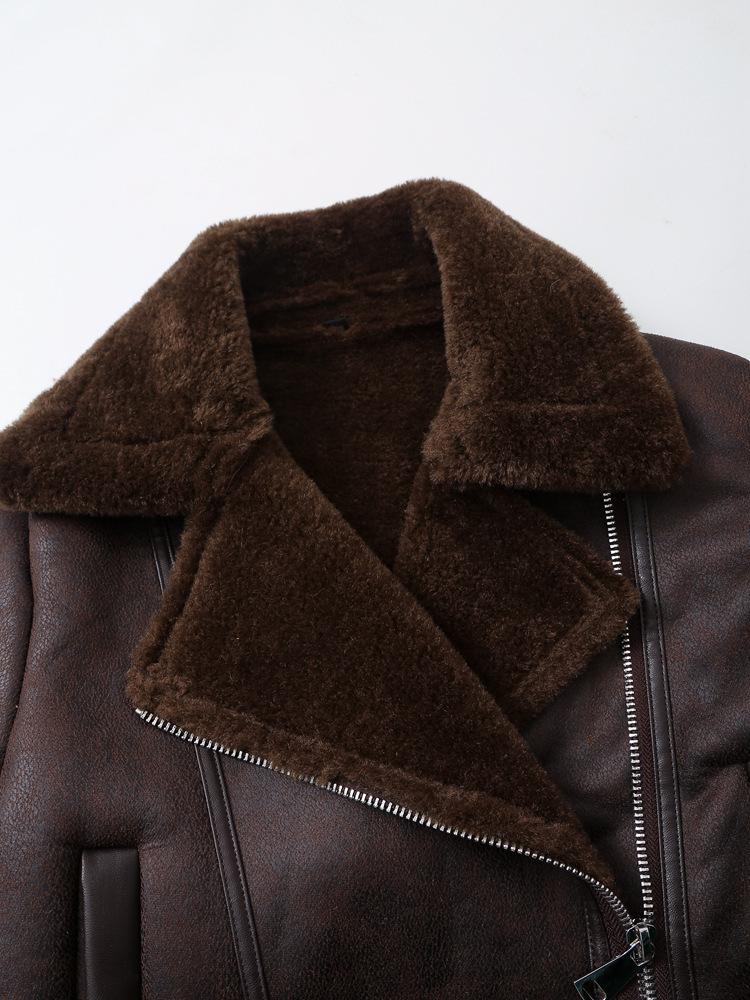 European & American Retro Versatile Double-Sided Long Sleeve Jacket with Zipper Pocket & Turn-Down Collar