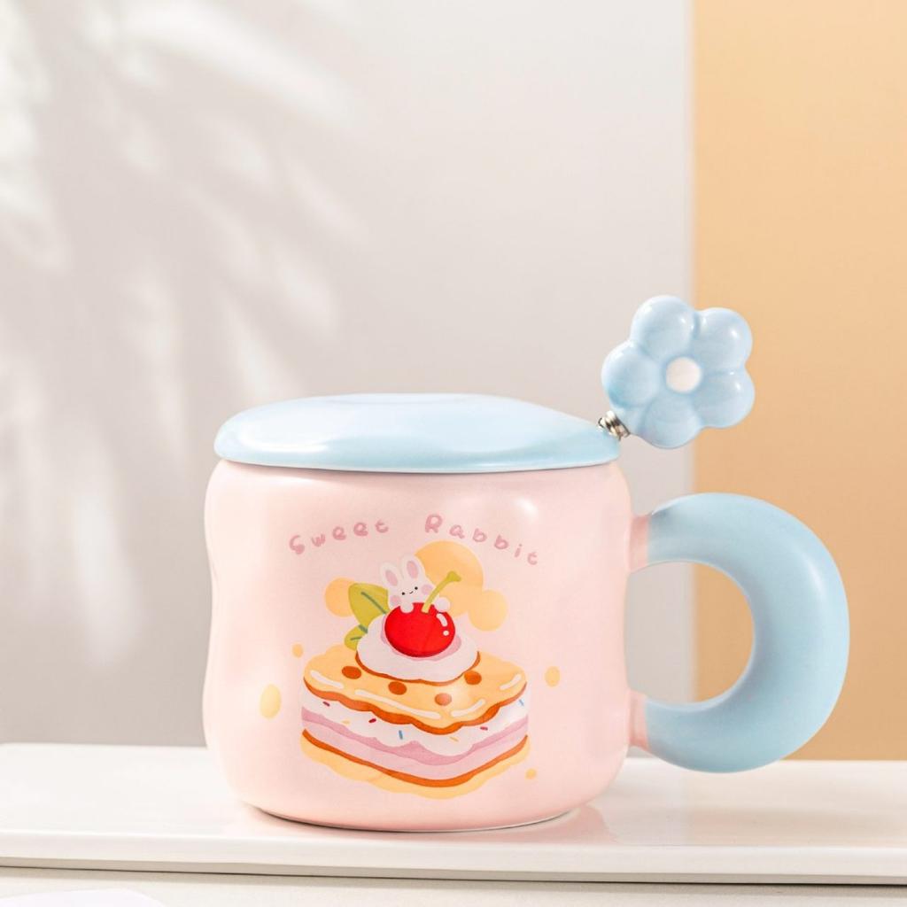 Niche ceramic cup chubby handle mug cute wind cup high value with lid spoon water cup coffee milk tea cup