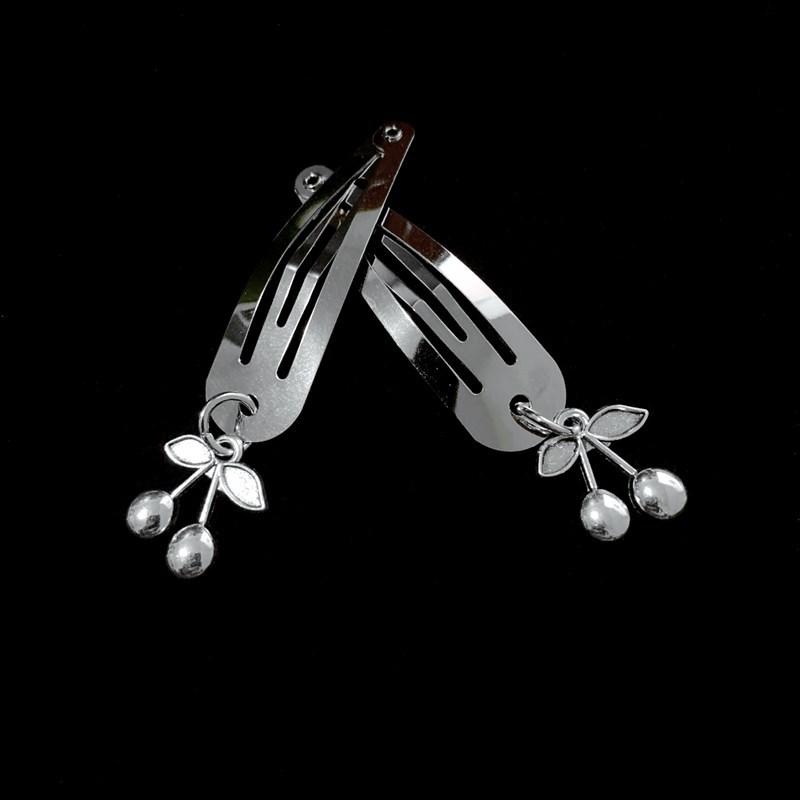 New Fashion Punk Hair Card Silver Metal Edge Clip Cherry Cross Love Flower Chain Hairpins One Word Clip Women's Headdress