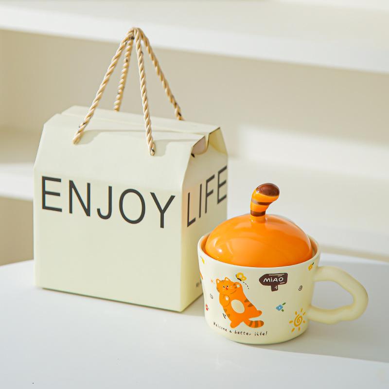 Fun Kitten Mug with Lid Office Cute Ins Ceramic Water Cup Personalized Creative Gift Cup