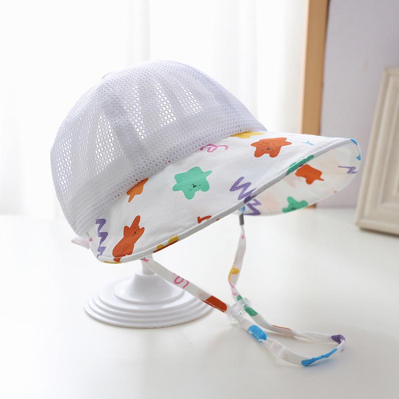 

4 Colors Summer Outdoor Cute Cartoon Sunscreen Mesh Sun Hat for Kids Breathable Wide Brim Boys Cap Girls Sunshade Hearwear 1-5Y S 6-18M 42-48cm белый