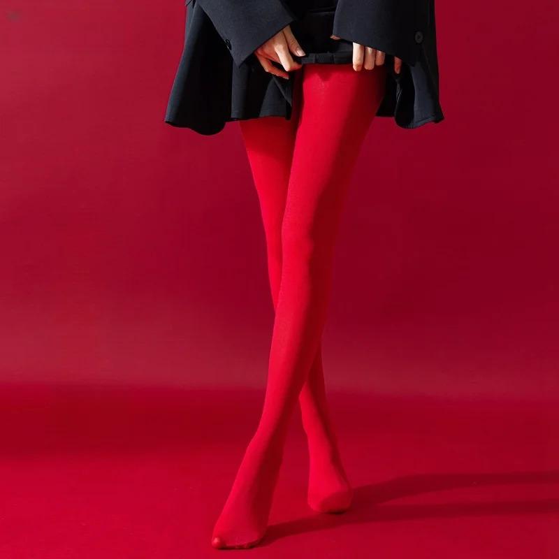 

Носки женские простые однотонные цельные новогодние красные чулки матовые бархатные женские колготки One Size красный